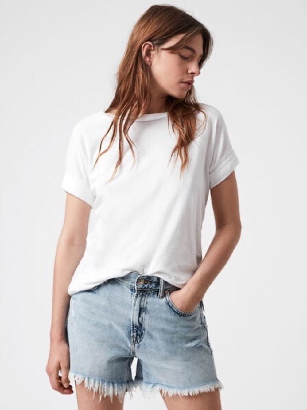NWT AllSaints Imogen Boy Tee Chalk White M/L